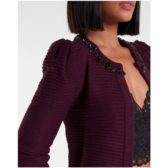 NWT EXPRESS PURPLE JEWELED NECK TRIM SWEATER JACKET SZ XS - Picture 5 of 9
